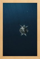 JUNIQE - Poster met houten lijst Flying -13x18 /Blauw & Zwart