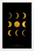 JUNIQE - Poster met houten lijst Lunar Phases gouden -13x18 /Kleurrijk