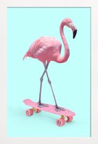 JUNIQE - Poster in houten lijst Skate Flamingo -60x90 /Blauw & Roze