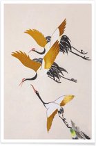 JUNIQE - Poster Swooping Cranes gouden -40x60 /Goud & Ivoor