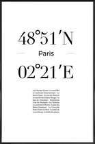 JUNIQE - Poster in kunststof lijst Coördinaten Parijs -40x60 /Wit &