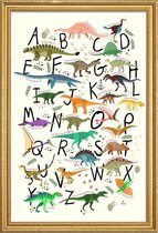 JUNIQE - Poster met houten lijst Dino Alphabet -30x45 /Kleurrijk