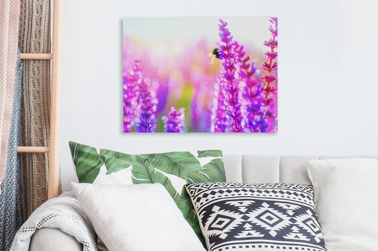 Fleurs avec abeille toile 60x40 cm - Tirage photo sur toile (Décoration murale salon / chambre) / Peintures Fleurs sur toile