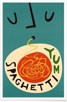 JUNIQE - Poster Yum Spaghetti -30x45 /Rood & Turkoois