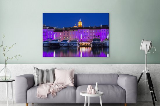 Nuances violettes dans le port français de Saint-Tropez Toile 120x80 cm - Tirage photo sur toile (Décoration murale salon / chambre) / Villes européennes Peintures sur toile