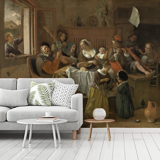 Papier peint vinyle - La famille joyeuse - Peinture de Jan Steen largeur 325 cm x hauteur 260 cm - Tirage photo sur papier peint (disponible en 7 tailles)