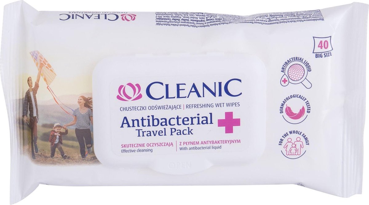 Cleanic - Refresing Wet Wipes Antibacterial Travel Pack Wipes Fresh From Antibacterial Liquid 40Pcs.