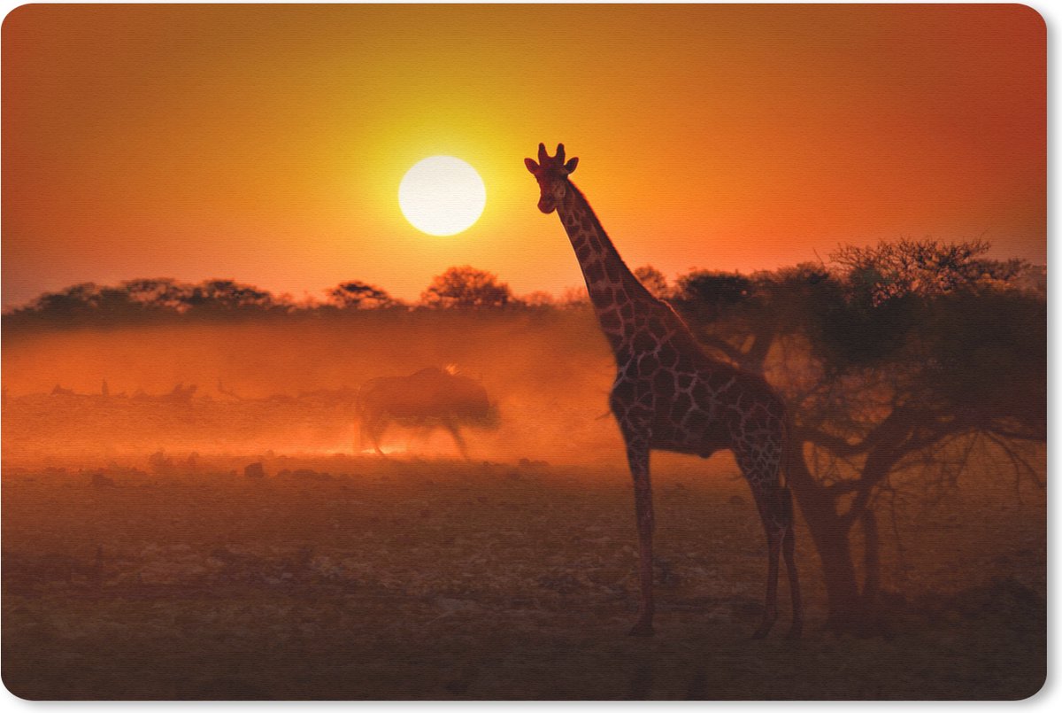 Muismat Vrije Dieren - Giraffe bij zonsopgang muismat rubber - 60x40 cm - Muismat met foto