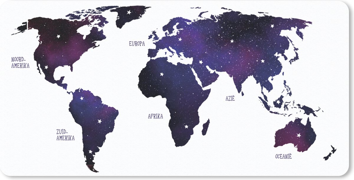 Muismat Eigen wereldkaarten andere verhouding - Wereldkaart Paars Galaxy muismat rubber - 60x30 cm - Muismat met foto