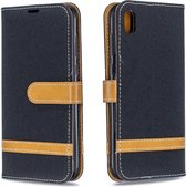 Kleurafstemming Denim Texture Leather Case voor Huawei Y5 (2019), met houder & kaartsleuven & portemonnee & lanyard (zwart)