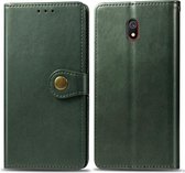 Voor xiaomi redmi 8A retro effen kleur lederen gesp mobiele telefoon bescherming lederen case met fotolijst & kaartsleuf & portemonnee & beugel functie (groen)