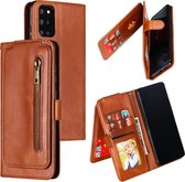 Voor Galaxy S20 + negen kaart rits tas horizontale flip lederen tas met houder & kaartsleuven & fotolijst en portemonnee (bruin)