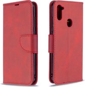 Voor Galaxy A11 retro lamsvacht textuur pure kleur horizontale flip pu lederen case met houder & kaartsleuven & portemonnee & lanyard (rood)