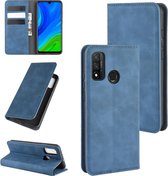 Voor Huawei P smart 2020 Retro-skin Business Magnetische Suction Leather Case met houder & kaartsleuven & portemonnee (donkerblauw)