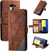 Voor Samsung Galaxy J6 Skin Feel Splicing Horizontale flip lederen tas met houder & kaartsleuven & portemonnee & fotolijst (bruin)