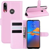 Voor MOTO E6 Plus Litchi Texture horizontale flip lederen tas met portemonnee en houder & kaartsleuven (roze)