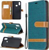 Voor Galaxy A10s Kleuraanpassing Denim Texture Horizontaal Flip Leather Case met houder & kaartsleuven & Wallet & Lanyard (groen)