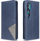 Voor xiaomi cc9 pro ruit textuur horizontale flip magnetische lederen tas met houder en kaartsleuven (blauw)