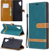 Kleuraanpassing Denim Texture Horizontale Flip Leather Case met houder & kaartsleuven & portemonnee & lanyard voor Galaxy Note10 + (groen)