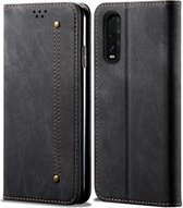 Voor OPPO Find X2 Denim Texture Casual Style Horizontale Flip Leather Case met houder & kaartsleuven & portemonnee (zwart)