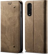 Voor OPPO Find X2 Denim Texture Casual Style Horizontale Flip Leather Case met houder & kaartsleuven & portemonnee (kaki)