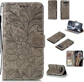 Voor LG K51S Kant Bloem Horizontale Flip Leren Case met Houder & Kaartsleuven & Portemonnee & Fotolijst (Grijs)