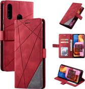 Voor Samsung Galaxy A20s Skin Feel Splicing Horizontale flip lederen tas met houder & kaartsleuven & portemonnee & fotolijst (rood)
