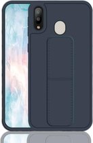 Voor Galaxy M20 schokbestendige pc + TPU beschermhoes met polsband en houder (donkerblauw)