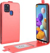 Voor Galaxy A21S R64 textuur enkele verticale flip lederen beschermhoes met kaartsleuven en fotolijst (rood)