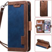 Voor iPhone 6 plus retro splicing horizontale flip lederen tas met kaartsleuven en houder en portemonnee (blauw)