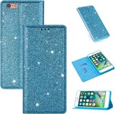 Voor iPhone 6 Plus ultradunne glitter magnetische horizontale flip lederen tas met houder en kaartsleuven (hemelsblauw)