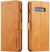 Voor Galaxy S10 LC.IMEEKE kalfsleer horizontale flip lederen tas, met houder & kaartsleuven & portemonnee (geel)