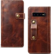 Voor Galaxy S10 Denior Oil Wax koeienhuid DK magnetische knop Horizontale flip lederen tas met houder en kaartsleuven en portemonnee (bruin)