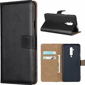 Voor OnePlus 7T Pro lederen horizontale flip-holster met magnetische sluiting en beugel en kaartsleuf en portemonnee (zwart)