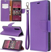 Voor Sony Xperia 5 / XZ5 litchi textuur pure kleur horizontale flip pu lederen tas met houder & kaartsleuven & portemonnee & lanyard (paars)