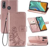 Voor Huawei Y8S vierbladige sluiting reliÃ«f gesp mobiele telefoon bescherming lederen tas met lanyard & kaartsleuf & portemonnee & beugel functie (rose goud)