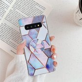 Voor Galaxy S10e Plating Kleurrijk geometrisch patroon MozaÃ¯ek Marmer TPU Mobiele telefoonhoes met inklapbare beugel (blauw PF4)