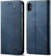Voor iphone xs max denim textuur casual stijl horizontale flip lederen tas met houder en kaartsleuven en portemonnee (blauw)