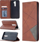Voor Oppo A5 (2020) / A9 (2020) Rhombus Texture Horizontale flip magnetische lederen tas met houder en kaartsleuven (bruin)