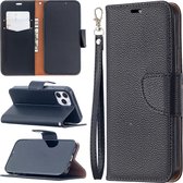 Voor iPhone 12 Pro / 12 Max Litchi Texture Pure Color Horizontale Flip lederen tas met houder & kaartsleuven & portemonnee & lanyard (zwart)