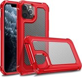 Voor iPhone 11 Transparante koolstofvezeltextuur Robuust Full Body TPU + PC Krasbestendig schokbestendig hoesje (rood)