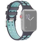 Voor Apple Watch Series 5 & 4 40mm / 3 & 2 & 1 38mm tweekleurige double-breasted siliconen vervangende polsband horlogeband (grijs groen)