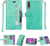 Voor Samsung Galaxy A7 (2018) Multifunctionele Rits Horizontale Flip Leren Case met Houder & Portemonnee & 9 Kaartsleuven & Lanyard (Mintgroen)