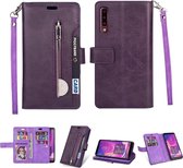 Voor Samsung Galaxy A7 (2018) Multifunctionele Rits Horizontale Flip Leren Case met Houder & Portemonnee & 9 Kaartsleuven & Lanyard (Paars)