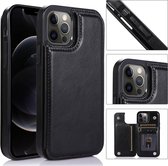 Schokbestendig PU + TPU lederen hoesje met kaartsleuven & houder & fotolijst & portemonnee voor iPhone 12/12 Pro (zwart)