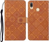 Voor Huawei Y7 (2019) Etnische Stijl Reliëfpatroon Horizontale Flip Leren Case met Houder & Kaartsleuven & Portemonnee & Lanyard (Bruin)