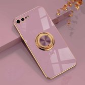 6D Galvaniseren Volledige dekking siliconen beschermhoes met magnetische ringhouder voor iPhone 8 Plus / 7 Plus (lichtpaars)