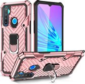 Voor OPPO Realme 5 Cool Armor PC + TPU schokbestendig hoesje met 360 graden rotatie ringhouder (roségoud)