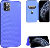 Voor iPhone 11 Pro Max Carbon Fiber Texture Magnetische Horizontale Flip TPU + PC + PU Leather Case met Card Slot (Blue)