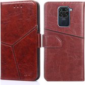 Voor Xiaomi Redmi Note 9 Geometrische stiksels Horizontale flip TPU + PU lederen tas met houder & kaartsleuven en portemonnee (donkerbruin)